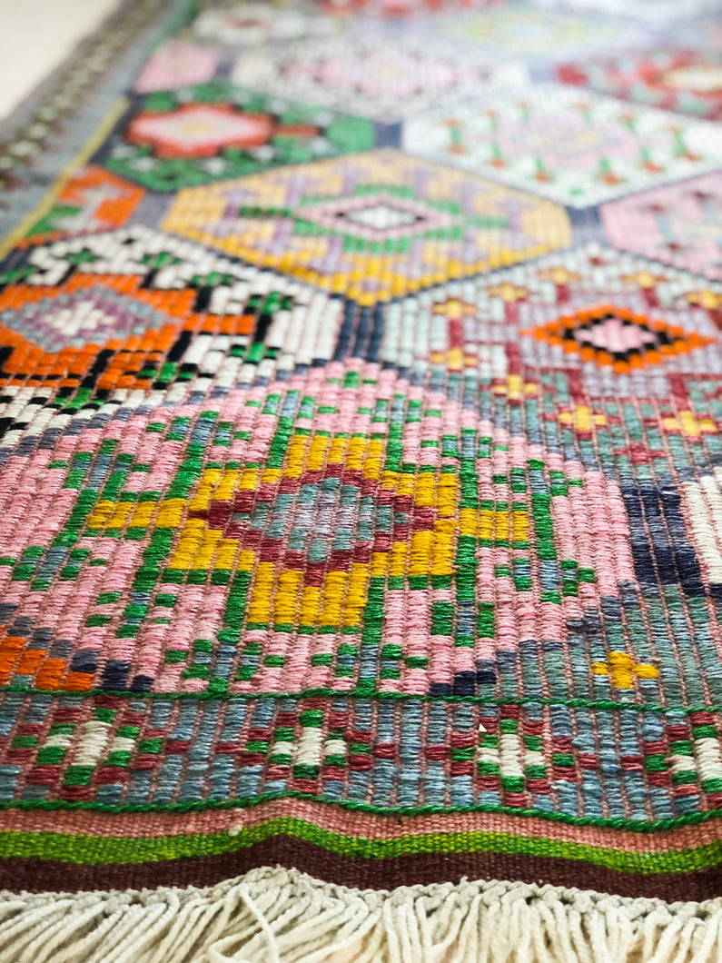 Handmade Turkish vintage Anatolian kelim rug 